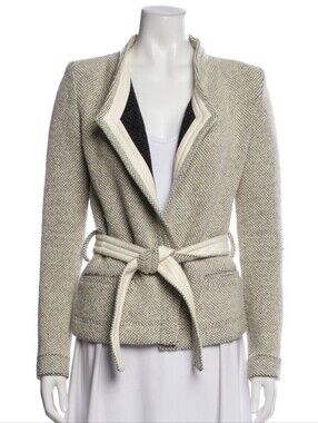IRO Cream-Beige Wool Tweed Belted Blazer